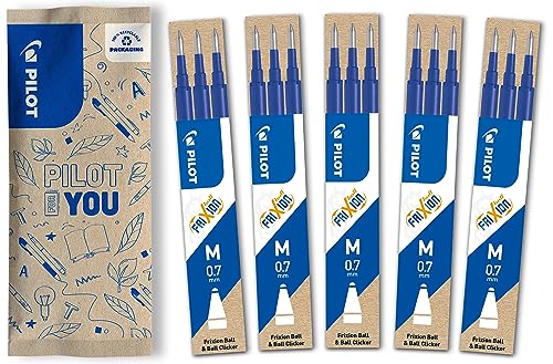 PILOT FriXion Ersatzminen 0.7 – 15 Stück – Farbe Blau – FriXion Nachfüllminen mit radierbarer Tinte – Kompatibel mit FriXion Ball & FriXion Clicker 0.7 – mittlere Stärke – Gel-Tintenrollermine von PILOT