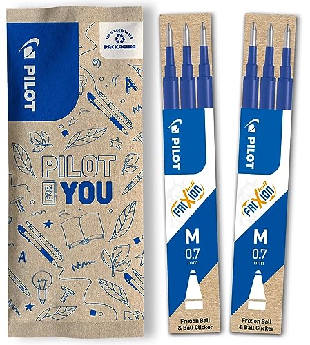 PILOT FriXion Ersatzminen 0.7 – 6 Stück – Farbe Blau – FriXion Nachfüllminen mit radierbarer Tinte – Kompatibel mit FriXion Ball & FriXion Clicker 0.7 – mittlere Stärke – Gel-Tintenrollermine von PILOT