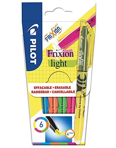 PILOT FriXion Light, radierbarer Textmarker, 6er Set (Neonpink, Neongelb, Violett, Blau, Orange, Grün), 1 Stück (6er Pack) von Pilot