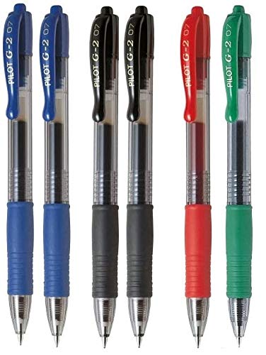 PILOT G2 Kugelschreiber, 6er-Pack, 2 blau, 2 schwarz, 1 rot, 1 grün von Pilot