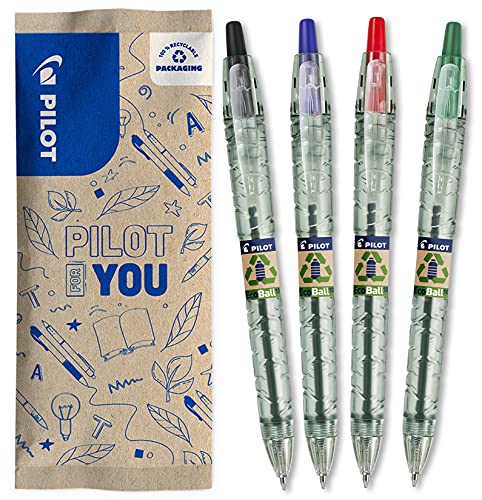 PILOT - Pack of 4 B2P ECOBALL 1mm - Gel ink roller ball pen - Medium - Begreen - Assorted colors - Black, Blue, Red, Green von Pilot