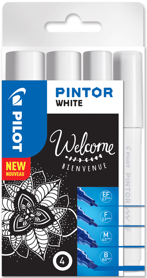 PILOT Pigmentmarker PINTOR, medium, 4er Set , BLACK, von Pilot