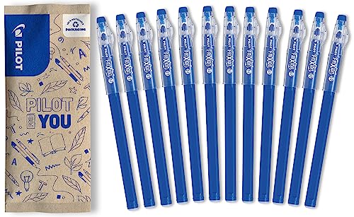 Pilot - 12 Kugelschreiber FriXion Ball Stick – Gel-Tinte radierbar blau – Der FriXion Sparsamer mittlerer Spitze – zum Verstauen in der Schule – Schulbedarf von Pilot