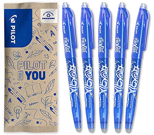 Pilot - 5 Stück Frixion Ball 05 – radierbarer Stift mit wärmeempfindlicher Tinte – nachfüllbarer Tintenroller aus recyceltem Kunststoff – Blau – feine Spitze von Pilot