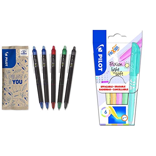 Pilot – 5er-Set Frixion Point Clicker – Tintenroller 0.5 mm mit löschbarer, thermosensitiver Tinte – 2 Blau, je 1 Schwarz, Rot, Grün & FriXion Light Soft, radierbarer Textmarker, 6er Set Pilot – 5er-Set Frixion Point Clicker – Tintenroller 0.5 mm mit löschbarer, thermosensitiver Tinte – 2 Blau, je 1 Schwarz, Rot, Grün & FriXion Light Soft, radierbarer Textmarker, 6er Set von Pilot