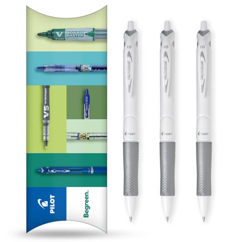 Pilot Acroball Pure White Druckkugelschreiber – Begreen Range 79% recycelt – Packung mit 3 Stiften – mittlere 1,0 mm Spitze – ideal für Schreiben, Schule, Zuhause, Revision, Büro (Schwarz) von Pilot