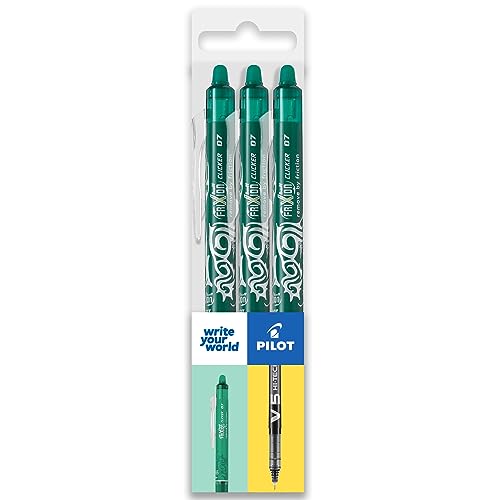 Pilot FriXion Clicker Tintenroller, fein, radierbar, einziehbare Spitze, 0,7 mm Spitze, 0,35 mm Strichbreite, Brieftasche, 3 Stück, grüne Tinte Pilot FriXion Clicker Tintenroller, fein, radierbar, einziehbare Spitze, 0,7 mm Spitze, 0,35 mm Strichbreite, Brieftasche, 3 Stück, grüne Tinte von Pilot
