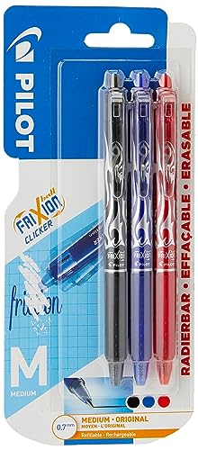 Pilot Frixion Clicker Rollerball, einziehbar, radierbar, 0,7 mm Spitze, Schwarz/Blau/Rot, 3 Stück Pilot Frixion Clicker Rollerball, einziehbar, radierbar, 0,7 mm Spitze, Schwarz/Blau/Rot, 3 Stück von Pilot