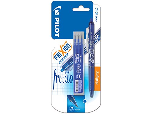 Pilot FriXion Clicker Tintenroller Geltinte Kugelspitze radierbar inkl. 3 Ersatzminen blau von Pilot