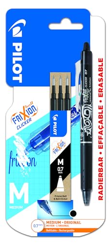 Pilot FriXion Clicker Tintenroller Geltinte Kugelspitze radierbar inkl. 3 Ersatzminen schwarz von Pilot