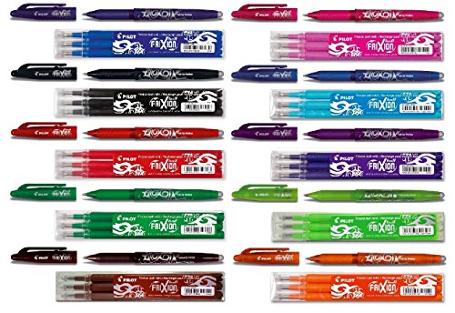 Pilot Frixion BL-FR7 Tintenrollerset, radierbar, 0,7-mm-Spitze, verschiedene Farben, 10 Stifte Kappenmodel (10er Packung | ohne Radierer, sortiert | 10 Farben | Minen+Stifte) von Pilot