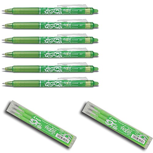 Pilot Frixion Clicker Feiner Tintenroller | versenkbare Spitze | Strichstärke 0,7 mm (medium)(Hellgrün, 6er Pack | incl. 6 Minen) von Pilot