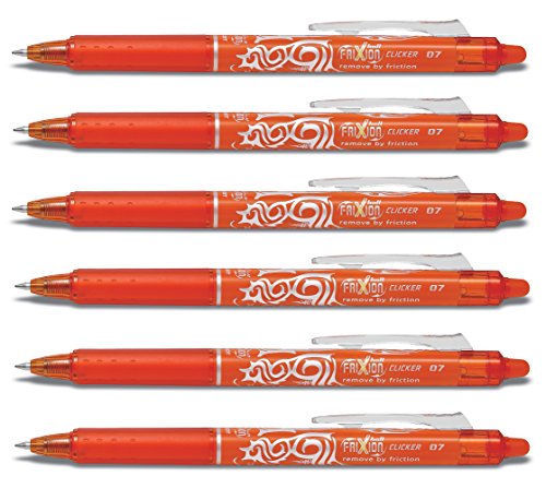 Pilot Frixion Clicker Feiner Tintenroller | versenkbare Spitze | Strichstärke 0,7 mm (medium) (6er Pack, orange) von Pilot
