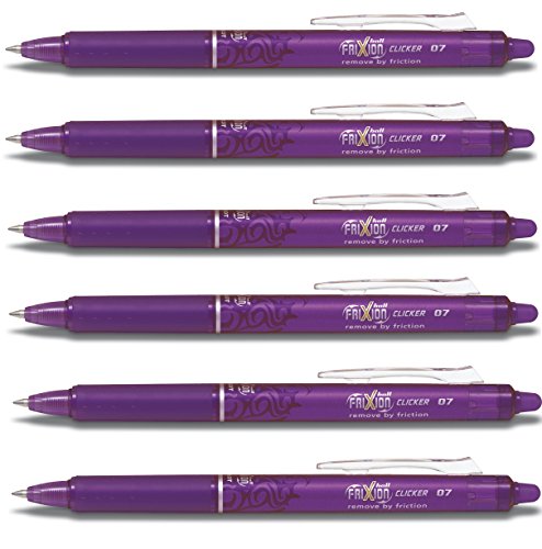 Pilot Frixion Clicker Feiner Tintenroller | versenkbare Spitze | Strichstärke 0,7 mm (medium) (6er Pack, violett) von Pilot