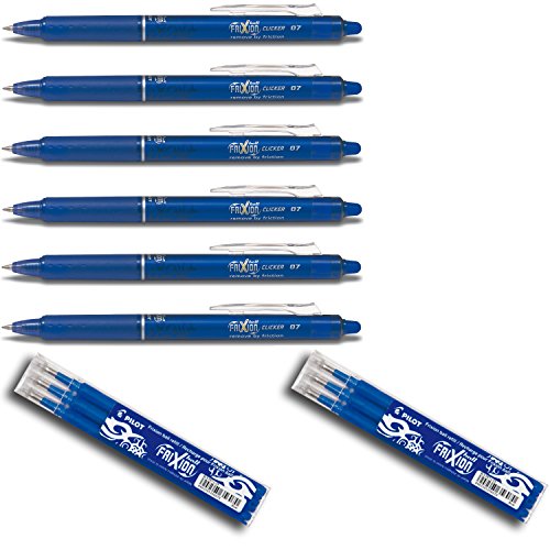 Pilot Frixion Clicker Feiner Tintenroller | versenkbare Spitze | Strichstärke 0,7 mm (medium) (6er Pack | incl. 6 Minen, blau) von Pilot