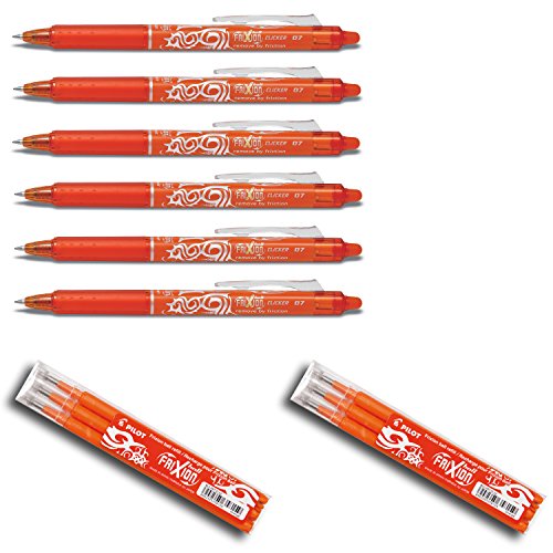 Pilot Frixion Clicker Feiner Tintenroller | versenkbare Spitze | Strichstärke 0,7 mm (medium) (Orange, 6er Pack | Incl. 6 Minen) von Pilot