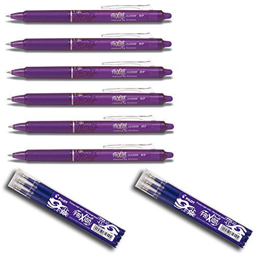 Pilot Frixion Clicker Feiner Tintenroller | versenkbare Spitze | Strichstärke 0,7 mm (medium) (Violett, 6er Pack | incl. 6 Minen) von Pilot