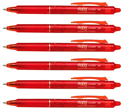 Pilot Frixion Clicker Tintenroller, versenkbare Spitze, 0,5mm Rot, 6er Pack von Pilot