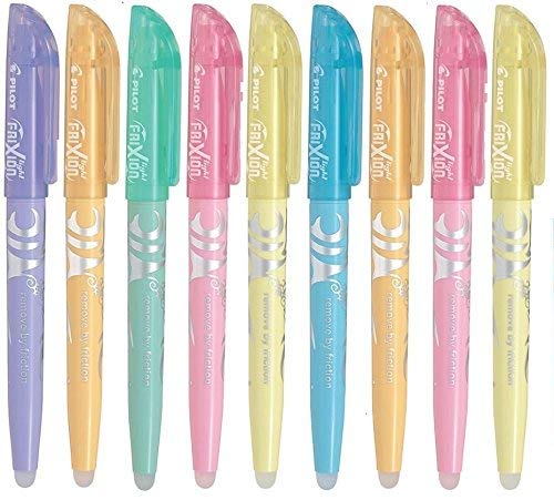 Pilot Frixion Light Pastell 9er Set mit Frixion Radiergummi Weiß 9er Set Soft Pastell | sortiert von Pilot