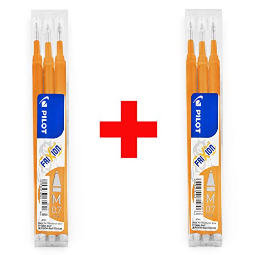 Pilot Frixion Medium Nachfüllminen – 0,7 mm Spitze – 2 Packungen – 6 Ersatzminen – Orange Tinte von Pilot