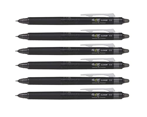 Pilot Frixion Point Clicker Pen – 0,5 mm feine Synergiespitze – schwarze Tinte – Packung mit 6 Stück – Lieferung lose von Pilot