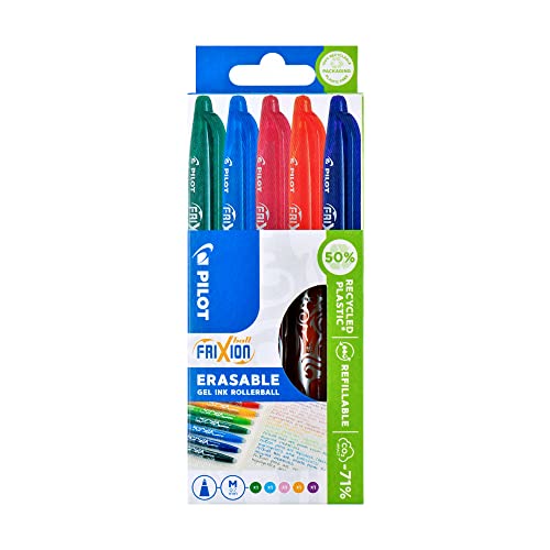 Pilot Frixion Tintenroller, radierbar, Schwarz 5-teilig Orange/Light Blue/Green/Purple/Pink von Pilot