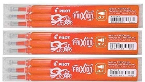 Pilot Frixion Tintenroller (radierbar, Orange, Minen für Stifte, Ersatzakku, BLS, FR7, 3-9 Nachfüllungen) von Pilot