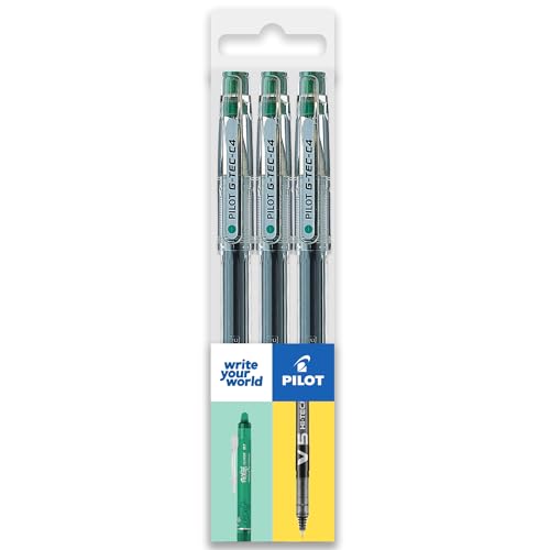 Pilot G-Tec C4 Gel-Tintenroller, 0,4-mm-Spitze, 0,2-mm-Linie, 3er-Brieftasche Grün 1 Stück (3er-Pack) von Pilot