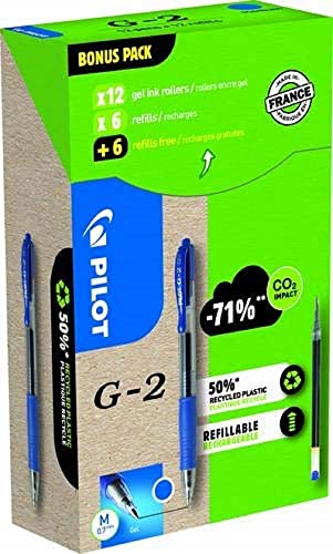 Pilot Greenpack G-2 Gel, 0,7 mm, Blau, 12 Stifte und 12 Nachfüllungen, WLT556183 von Pilot