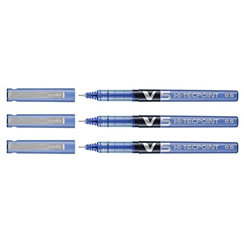 Pilot Hi-Tecpoint V5 Tintenroller mit flüssiger Tinte, feine Spitze, Blau, 3 Stück von Pilot