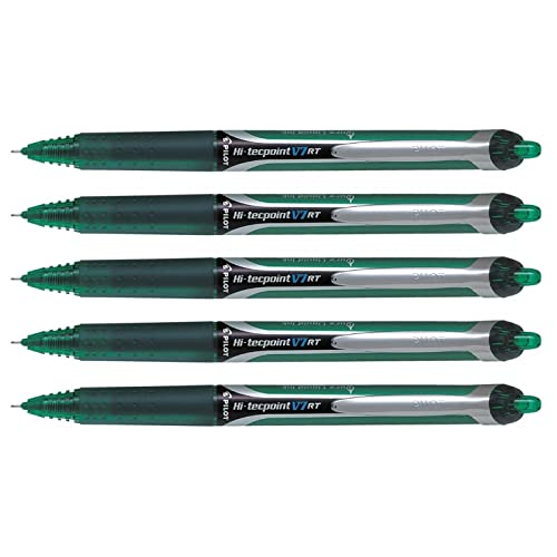 Pilot Hi-Tecpoint V7 RT Tintenroller, einziehbar, 0,5 mm, Grün, 5 Stück von Pilot