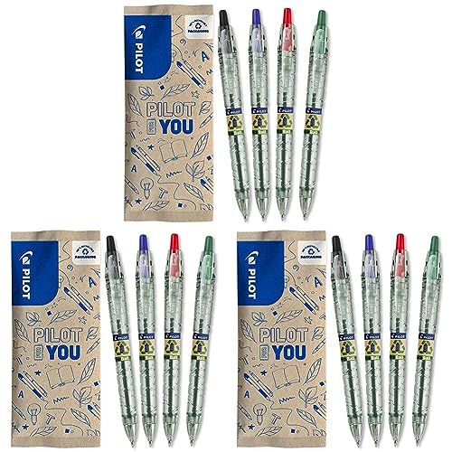 Pilot - Pack of 4 B2P ECOBALL 1mm - Gel ink roller ball pen - Medium - Begreen - Assorted colors - Black, Blue, Red, Green (Packung mit 3) von Pilot