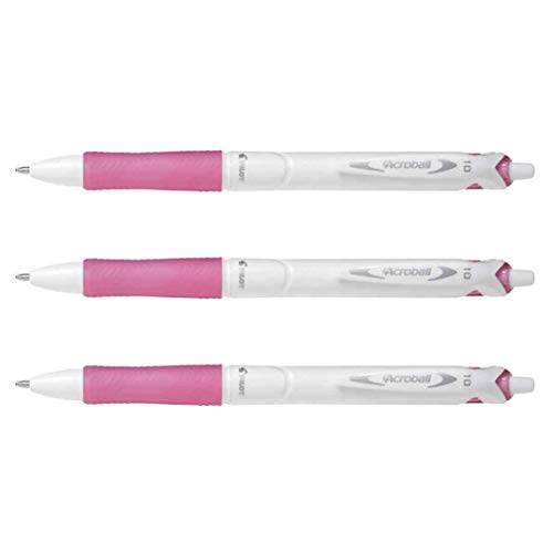 Pilot Set (3 Stifte Druckkugelschreiber GRIP Acroball Pure White Kugelschreiber 1.0 Strichstärke 0,4 mm Rosa von Pilot