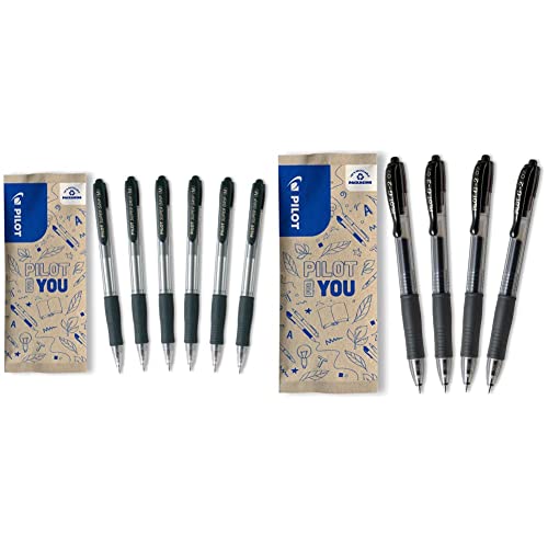 Pilot Super Grip, Kugelschreiber, 6er Set in M (Schwarz) G2-7, Gelschreiber, 4er Set (Schwarz) von Pilot