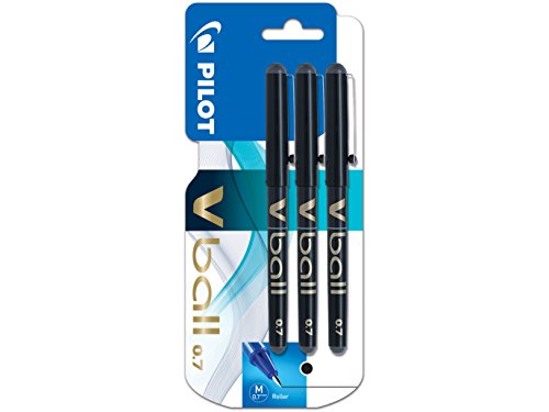 Pilot Vball 7 Tintenroller mit Flüssigtinte, 0,7 mm Spitze, Schwarz, 3 Stück 3 Stück Schwarz, 131200301 von Pilot