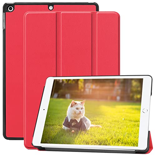Hülle für iPad 9th Generation (2021) & 8th Generation (2020) & 7th Gen (2019) 10.2 Zoll, Slim Trifold Stand Schutzhülle, Auto Wake/Sleep - Rot von PinLiSheng