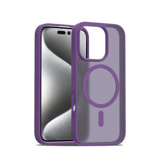 Magnetisch für iPhone-Hülle, militärischer Fallschutz, kompatibel mit, stoßfest, dünn, durchscheinend, matt, Schutzhülle (A-Dunkelviolett, iPhone 16e) von PinLiSheng