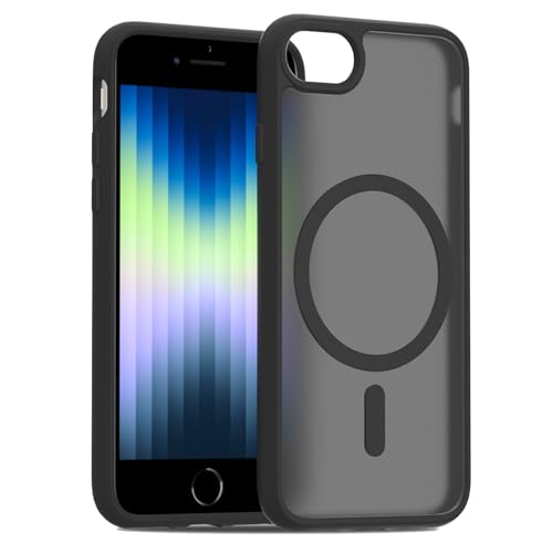 PinLiSheng Magnetische Schutzhülle für iPhone, militärischer Fallschutz, kompatibel mit: Stoßfeste, schlanke, durchscheinende, matte Schutzhülle (A-Schwarz, iPhone SE3/SE2/8/7) von PinLiSheng