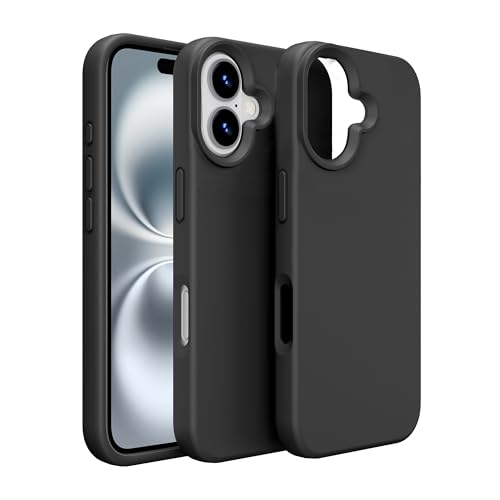 PinLiSheng Schutzhülle für iPhone, Flüssigsilikon mit weichem, kratzfestem Mikrofaserfutter, stoßfeste Schutzhülle für iPhone (Schwarz, iPhone 16) von PinLiSheng