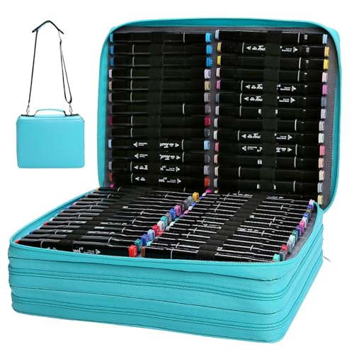 Markierungshülle, Marker -Bag 168 Slot 3 -Layer -Hülle mit Reißverschluss, Tote und Schultergurt tragbarer Oxford -Stoffwasser -Farb -Pen -Organisator für Künstler, Kunststudenthalter Multifunktional von Pineeseatile
