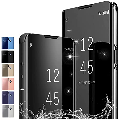 PingGoo Hülle für Samsung Galaxy S8, Flip Plating Case Spiegel Etui mit Standfunktion,PC/PU Durchsichtige Stoßfeste Schutzhülle mit klarer Sicht Cover für Samsung Galaxy S8, Schwarz von PingGoo