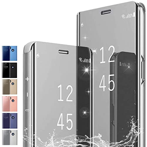 PingGoo Hülle für iPhone 7G/8G, Flip Plating Case Spiegel Etui mit Standfunktion,PC/PU Durchsichtige Stoßfeste Schutzhülle mit klarer Sicht Cover für iPhone 7G/8G, Silber von PingGoo