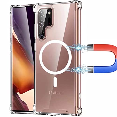 PingGoo Klare Magnetische Hülle für Samsung Galaxy S22 Ultra, Kompatibel mit MagSafe, Weiche Silikon-TPU-Stoßfänger-Abdeckung, Passform Harte Rückseite Hülle Handyhülle für Samsung Galaxy S22 Ultra von PingGoo