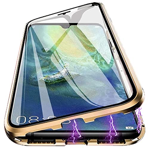PingGoo Magnetische Hülle für Samsung Galaxy A70/A70S, 360° Vollschutz Clear Cover Metall Bumper mit Vorder und Rückseite Klar 9H Gehärtetem Glas Flip Schutzhülle für Samsung Galaxy A70/A70S, Gold von PingGoo