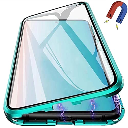 PingGoo Magnetische Hülle für Samsung Galaxy S10 Plus, 360° Vollschutz Clear Cover Metall Bumper mit Vorder und Rückseite Klar 9H Gehärtetem Glas Flip Schutzhülle für Samsung Galaxy S10 Plus, Grün von PingGoo