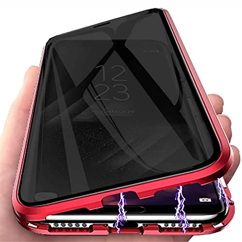 PingGoo Privacy Magnetische Hülle für Samsung Galaxy S22 Ultra, Anti Peep Magnetic Adsorption Schutzhülle,9H Gehärtetes Glas,Privacy Display Protector Metallrahmen Anti Spy Case Cover, Rot von PingGoo