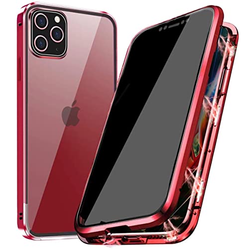 PingGoo Privacy Magnetische Hülle für iPhone 12/12 Pro, Anti Peep Magnetic Schutzhülle Case Cover,9H Gehärtetes Glas,Privacy Display Protector Metallrahmen Anti Spy Case Cover, Rot von PingGoo