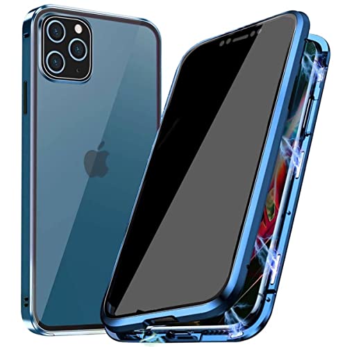 PingGoo Privacy Magnetische Hülle für iPhone 12 Mini, Anti Peep Magnetic Schutzhülle Case Cover,9H Gehärtetes Glas,Privacy Display Protector Metallrahmen Anti Spy Case Cover, Blau von PingGoo