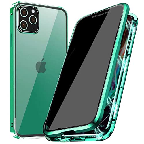 PingGoo Privacy Magnetische Hülle für iPhone 12 Mini, Anti Peep Magnetic Schutzhülle Case Cover,9H Gehärtetes Glas,Privacy Display Protector Metallrahmen Anti Spy Case Cover, Grün von PingGoo