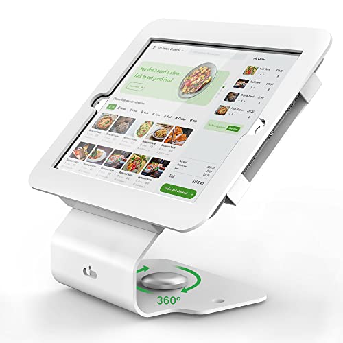 Pinikox Kiosk PSC101WT POS-Tablet-Ständer für 10,2 Zoll iPad 7 8 9 Generation, Business-Desktop-Einzelhandel, iPad-Ständer mit 360° drehbarer Basis, Metall, Weiß von Pinikox